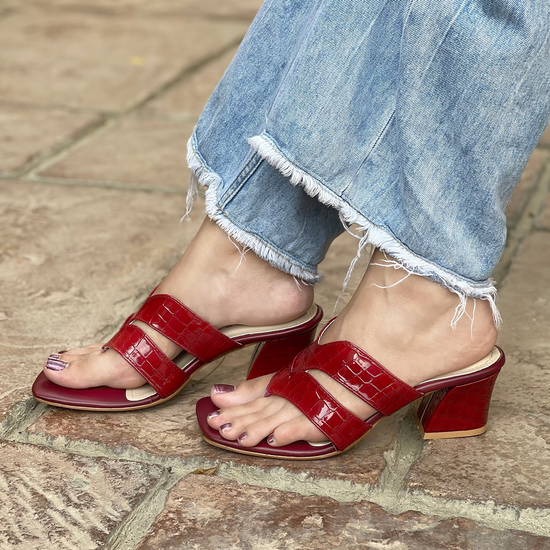 Ash Block Heels Maroon