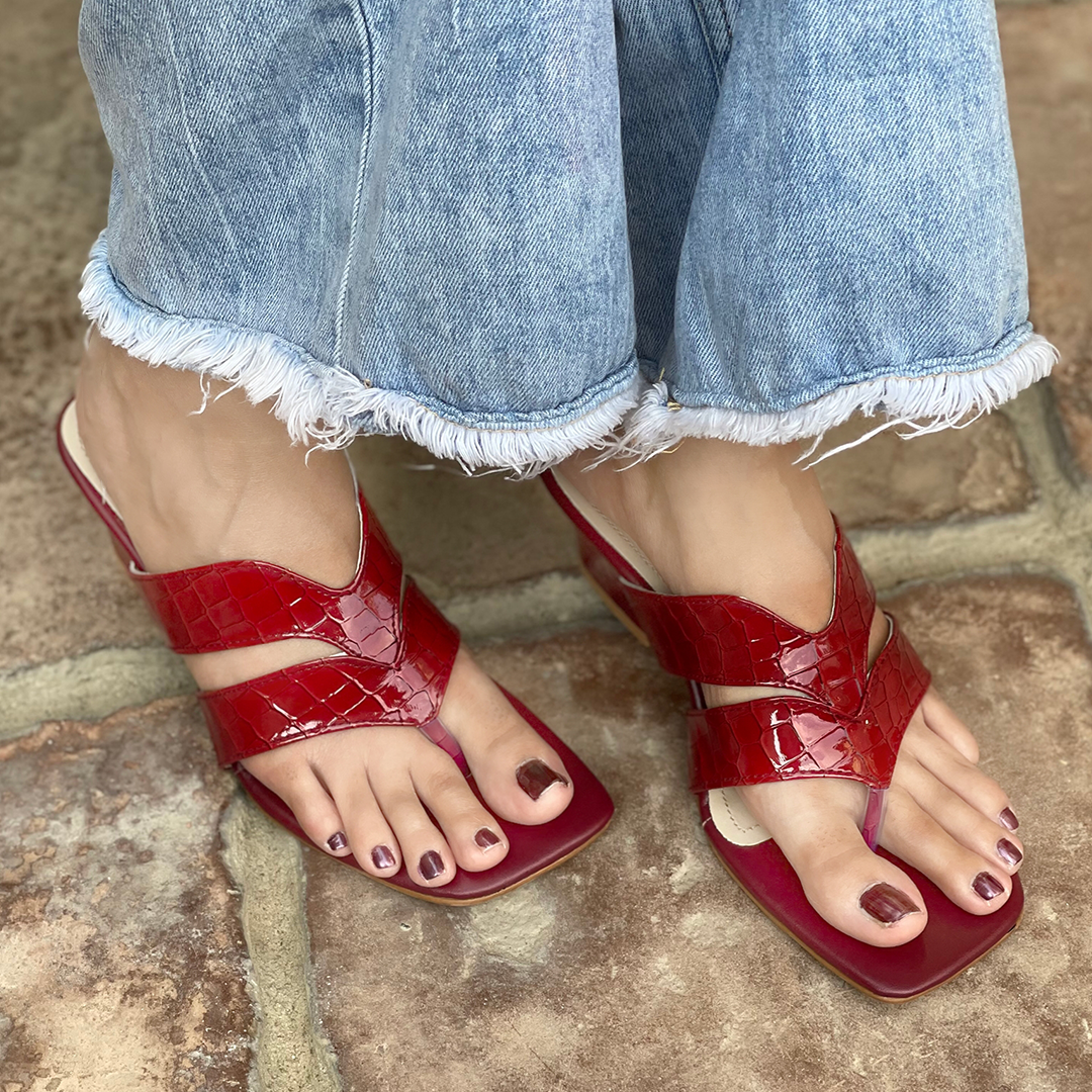 Ash Block Heels Maroon