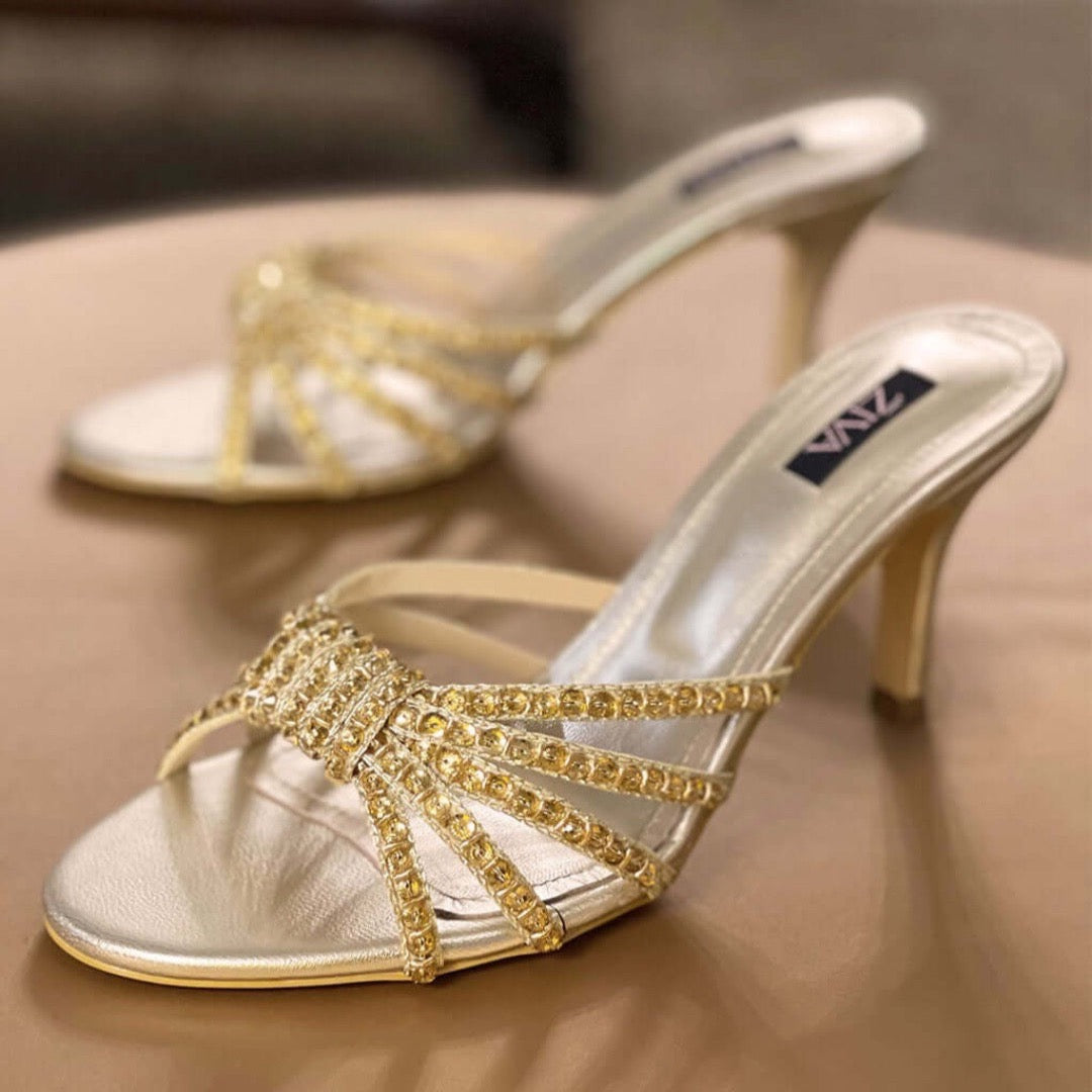 Naples - Women's Gold Jeweled Bridal Heels | Mystique Sandals