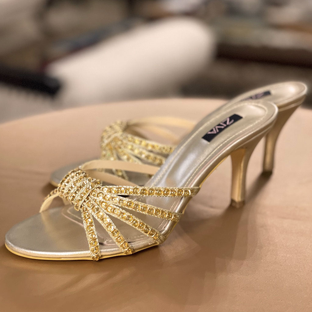Anagram Shoes - Comfortable Gold Heels | LEVITATING | Gold heels for women  | Fashion-forward sandals | Heels to wear with Indian outfits