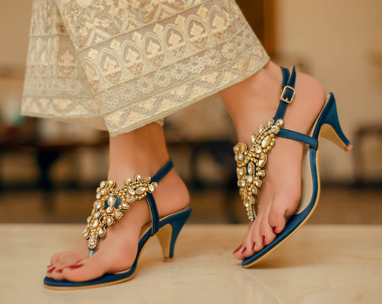 RARE Vintage Giorgio Armani Blue/Gold Velvet & Leather Embellished Heels  Size 37 | eBay